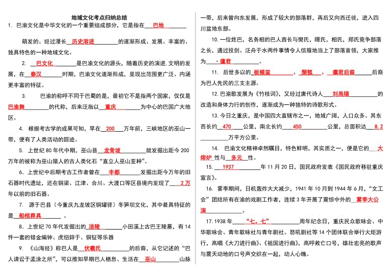 「地域文化」期末复习考试知识点复习考点归纳总结参考资料.doc