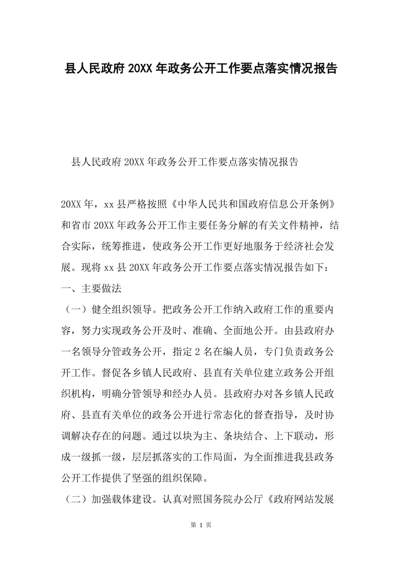 县人民政府20XX年政务公开工作要点落实情况报告.docx_第1页