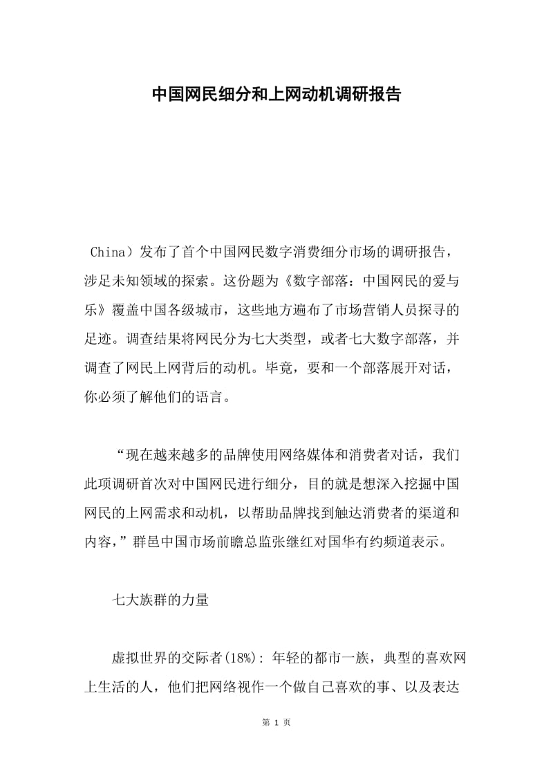 中国网民细分和上网动机调研报告.docx_第1页