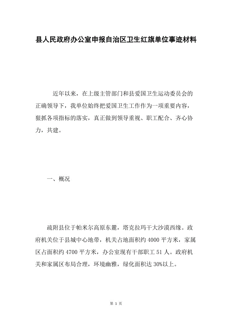 县人民政府办公室申报自治区卫生红旗单位事迹材料 .docx