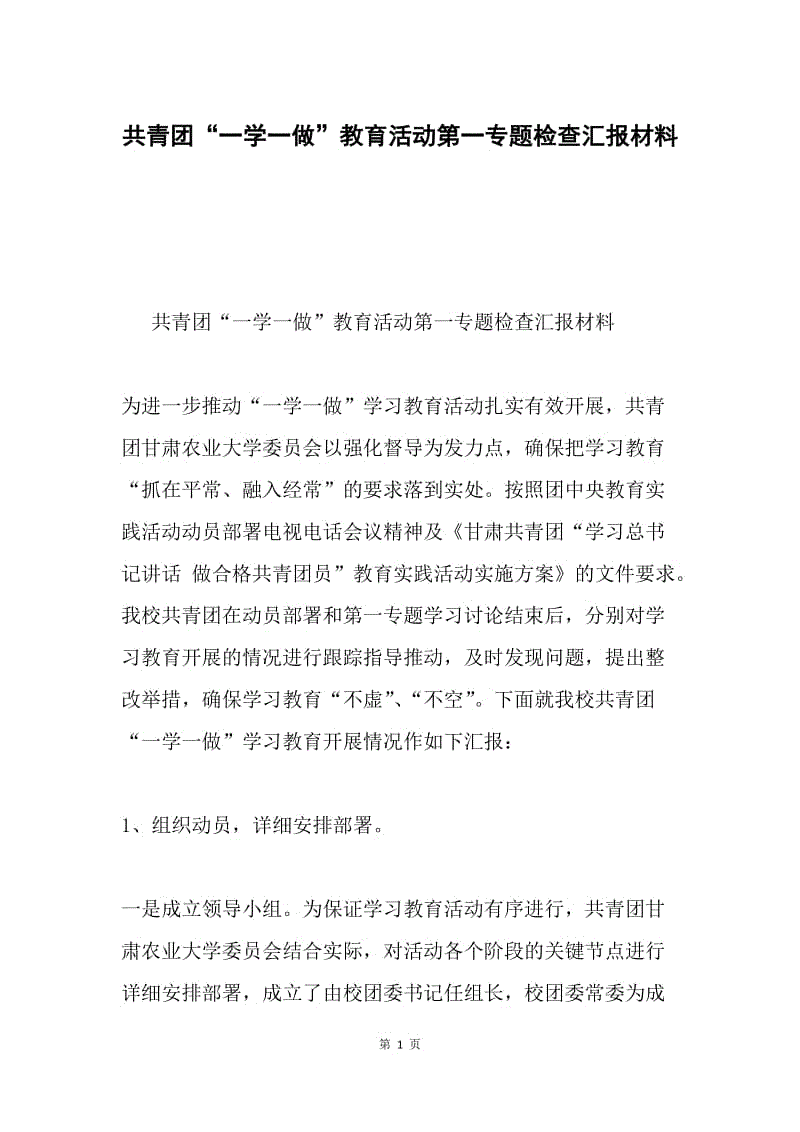 共青团“一学一做”教育活动第一专题检查汇报材料.docx