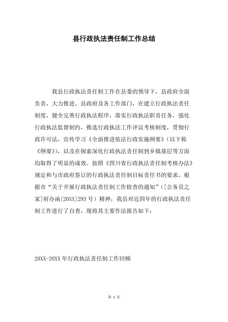 县行政执法责任制工作总结 .docx