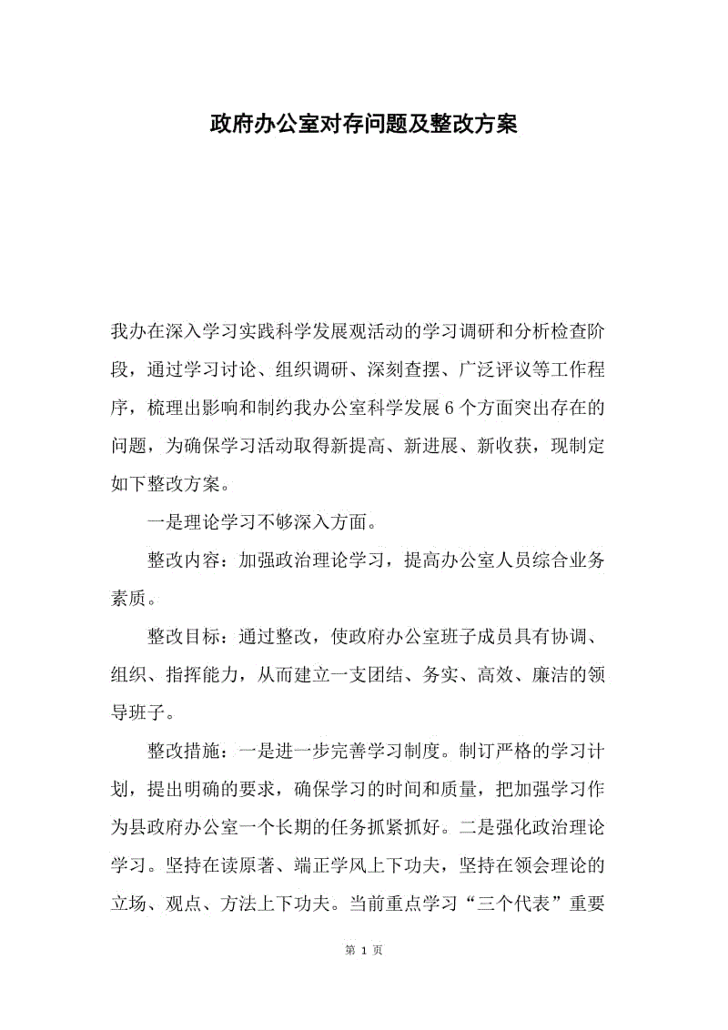 政府办公室对存问题及整改方案.docx