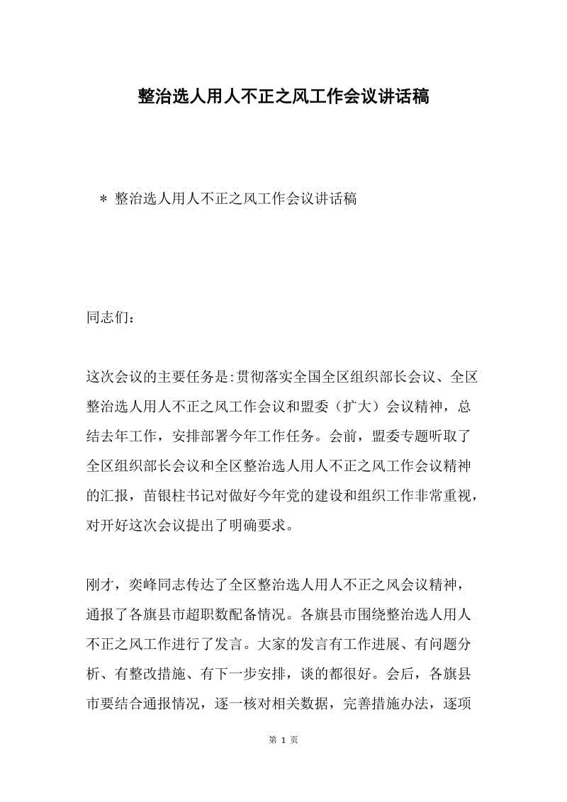 整治选人用人不正之风工作会议讲话稿.docx