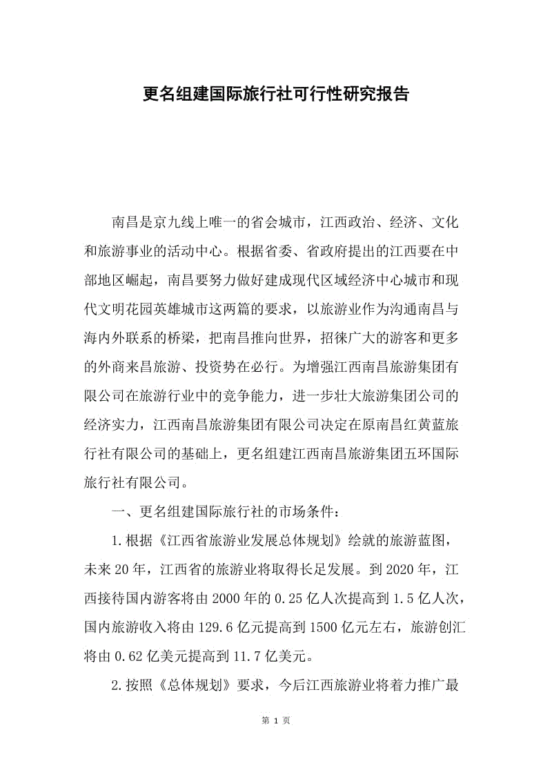 更名组建国际旅行社可行性研究报告.docx