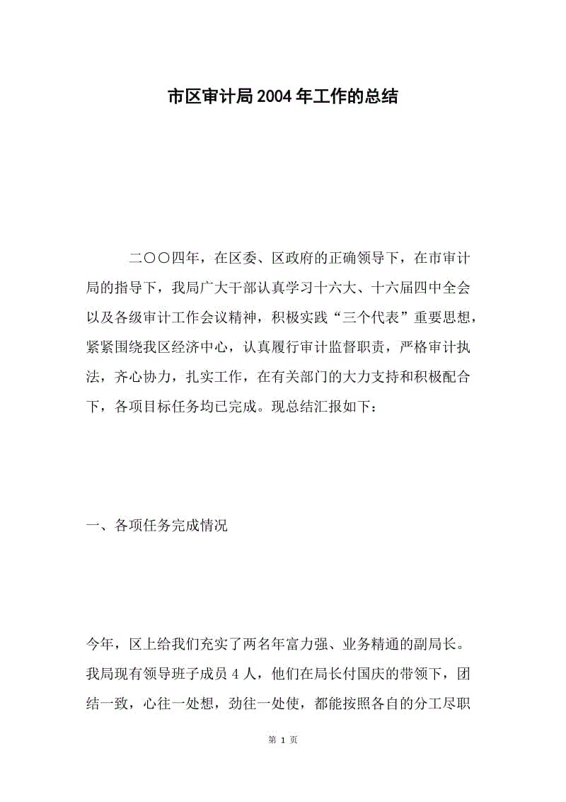 市区审计局2004年工作的总结.docx