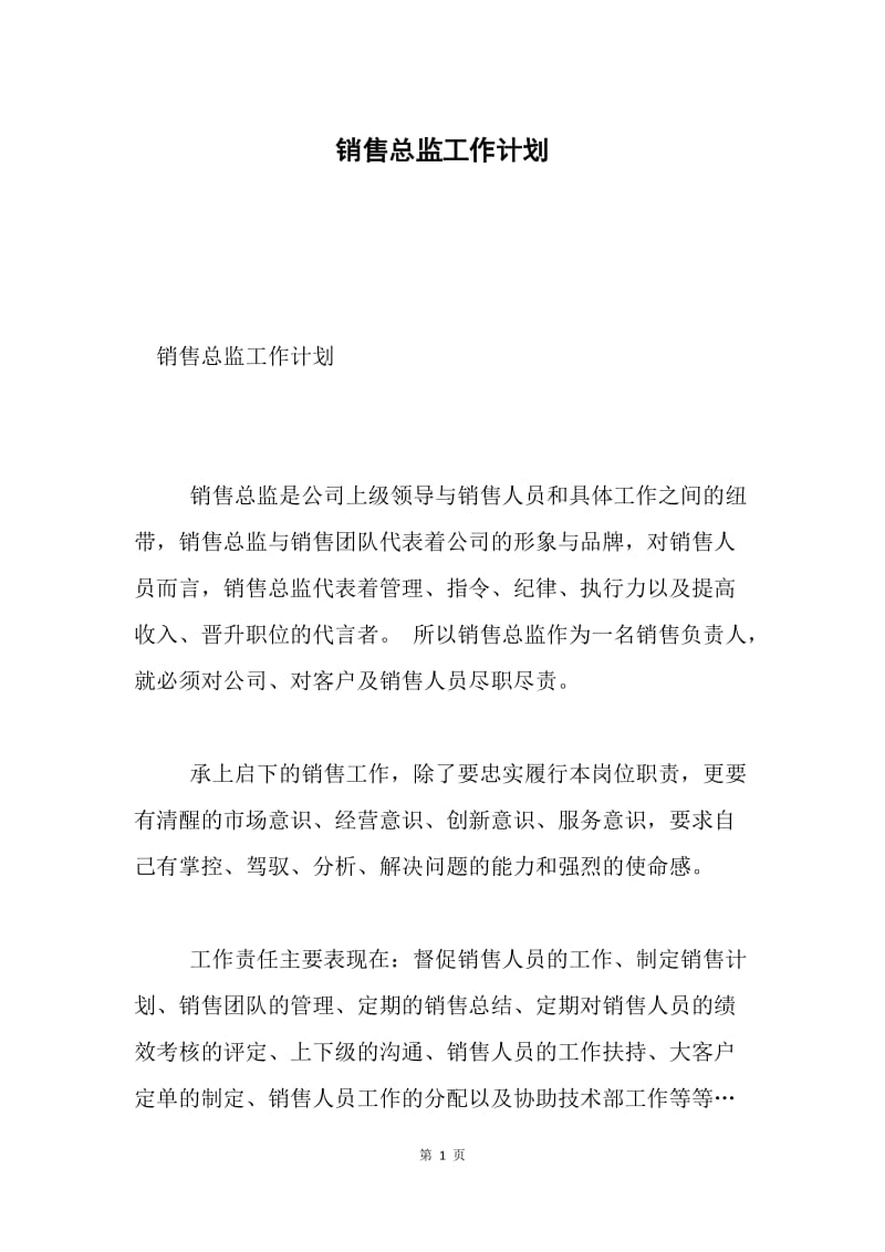 销售总监工作计划.docx_第1页