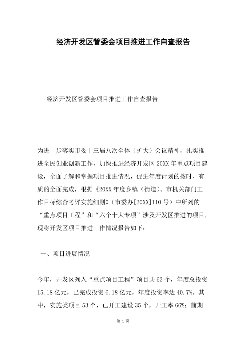 经济开发区管委会项目推进工作自查报告.docx_第1页