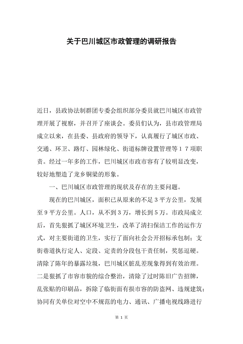 关于巴川城区市政管理的调研报告.docx