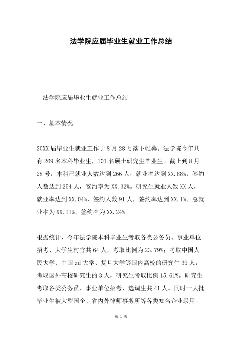 法学院应届毕业生就业工作总结.docx_第1页