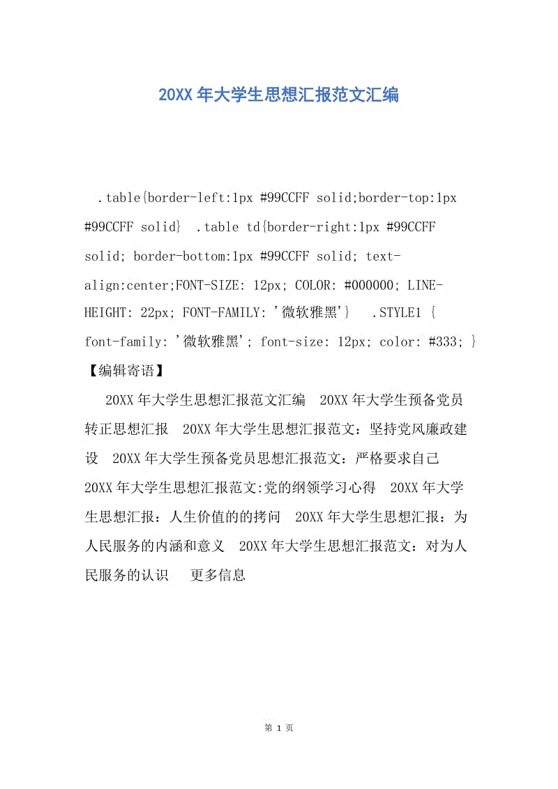 【思想汇报】20XX年大学生思想汇报范文汇编.docx