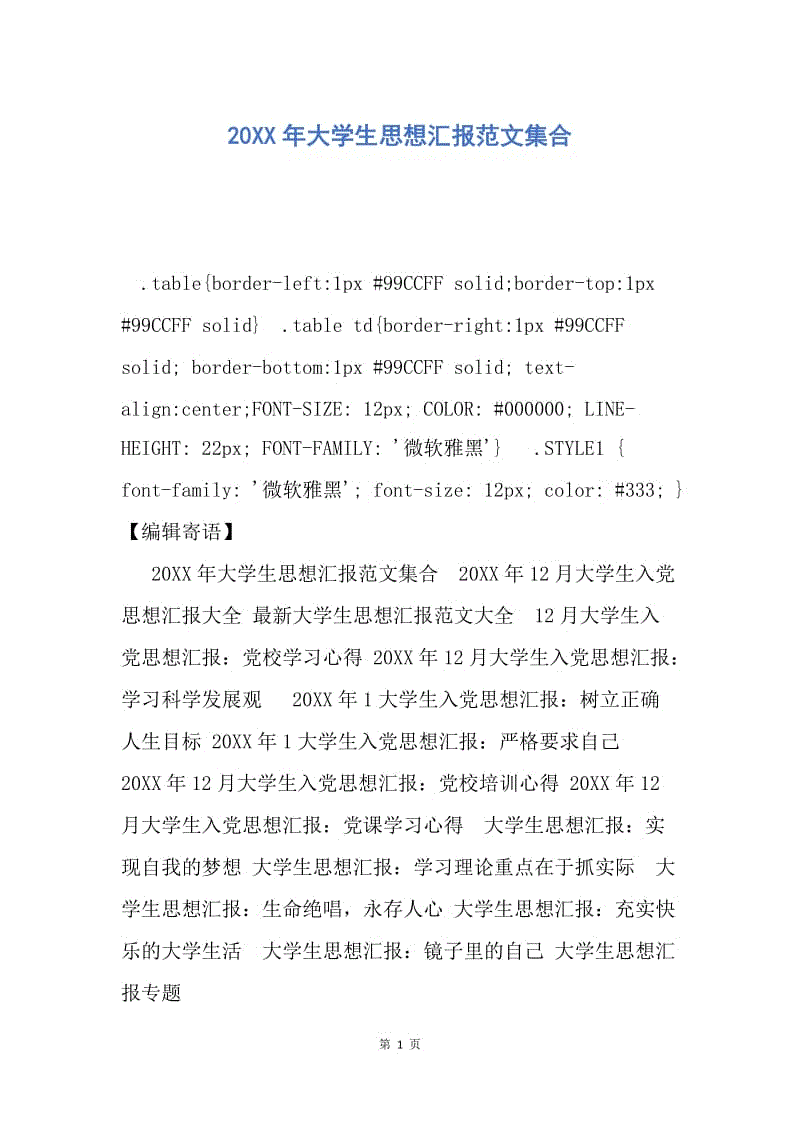 【思想汇报】20XX年大学生思想汇报范文集合.docx