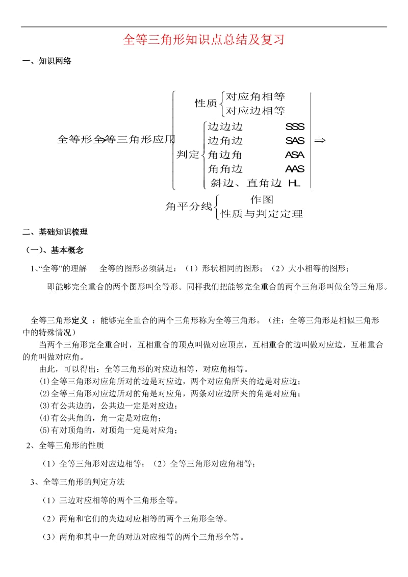 初中数学全等三角形知识点总结及复习.doc_第1页