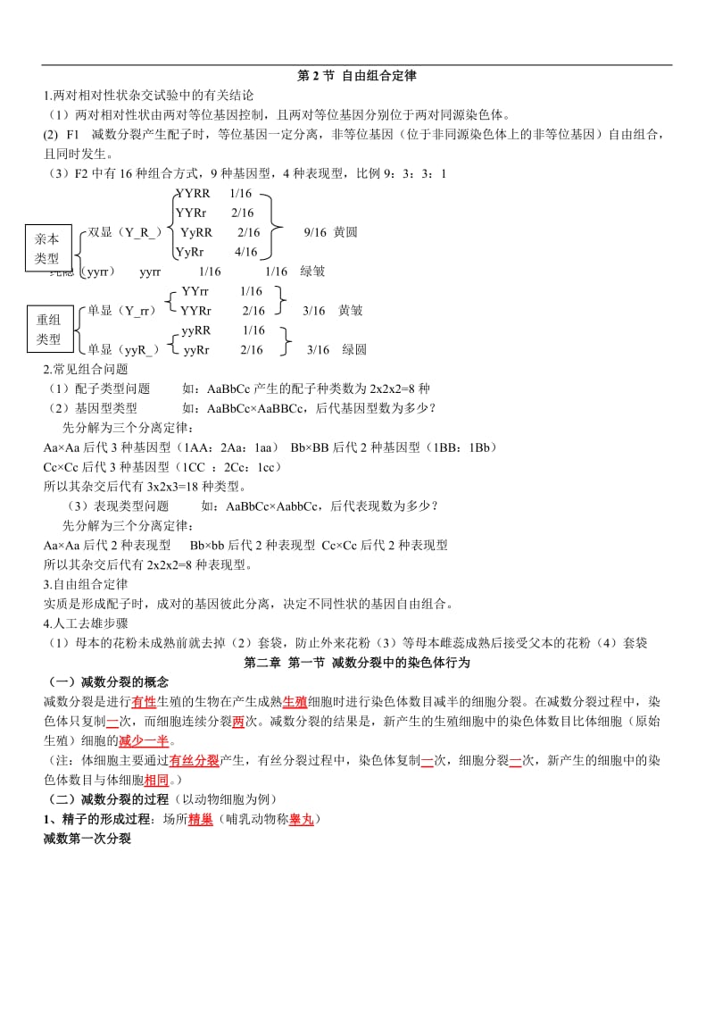 浙科版高中生物必修二 复习提纲.doc_第1页