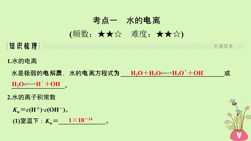 2019届高考化学总复习第8章水溶液中的离子平衡第2讲水的电离和溶液的酸碱性配套课件新人教版名师制作优质学案新.ppt_第2页