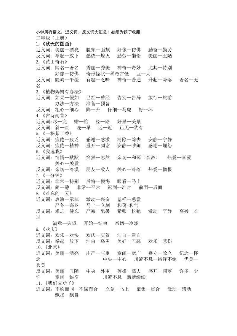 小学所有语文,近义词、反义词大汇总.doc_第1页