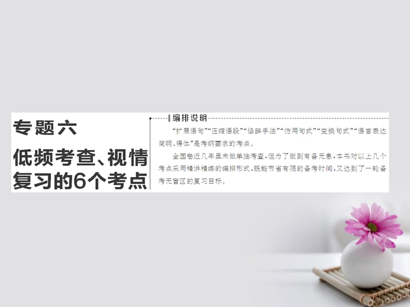 2018年高考语文一轮复习第三板块语言文字应用专题六低频考查视情复习的6个考点一扩展语句_掌握4大题型课件新人教版名师制作优质学案新.ppt_第1页