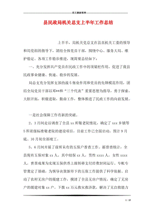 县民政局机关总支上半年工作总结.doc