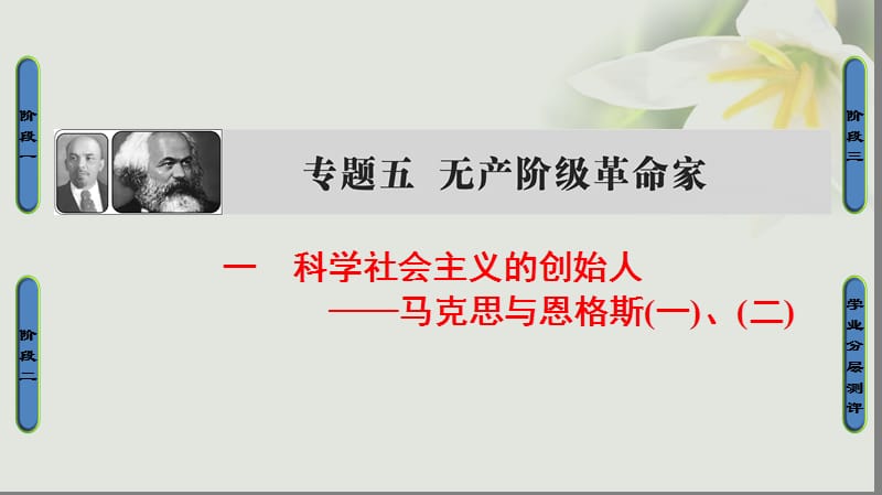 2018学年高中历史专题5无产阶级革命家一科学社会主义的创始人__马克思与恩格斯一二课件人民版选修名师制作优质学案.ppt_第1页