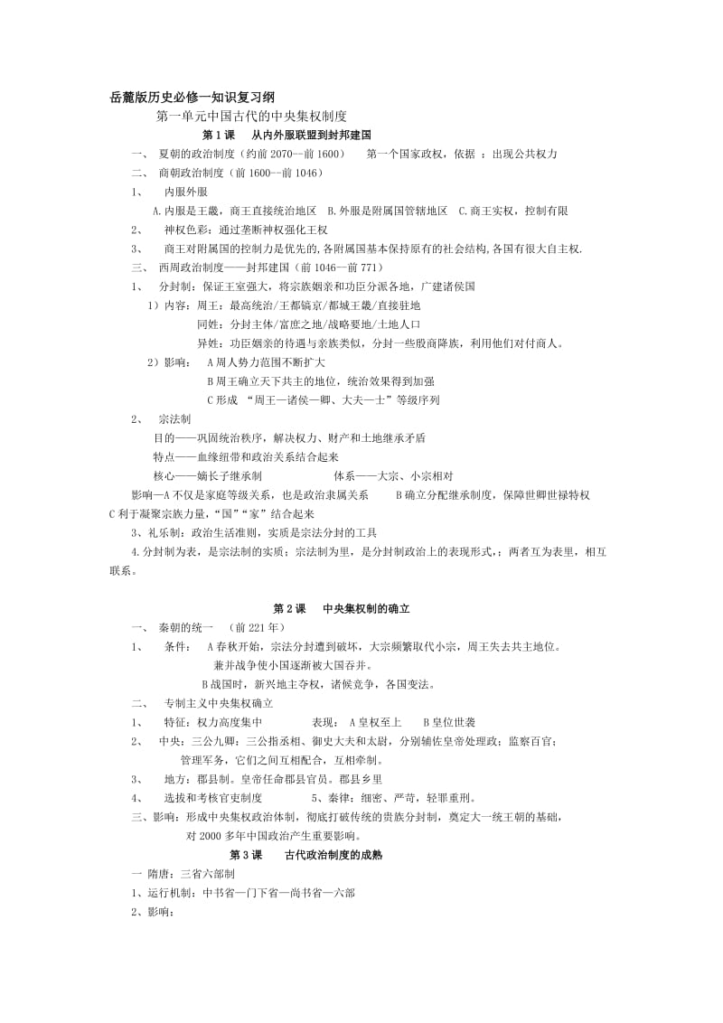 高中历史必修一复习提纲_岳麓版.doc_第1页