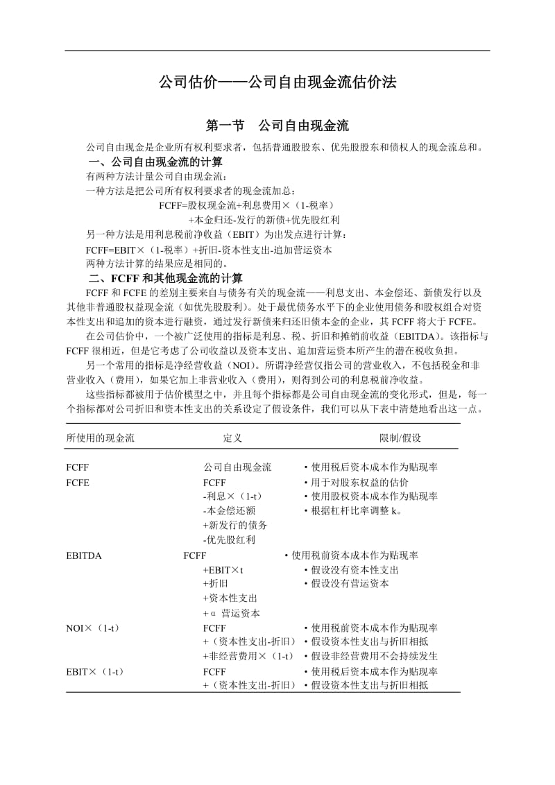 公司估价——公司自由现金流估价法.doc_第1页