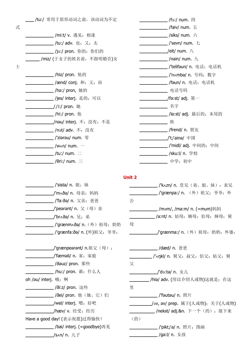 2012版人教版七年级上册英语单词表(默写)名师制作优质教学资料.doc_第2页