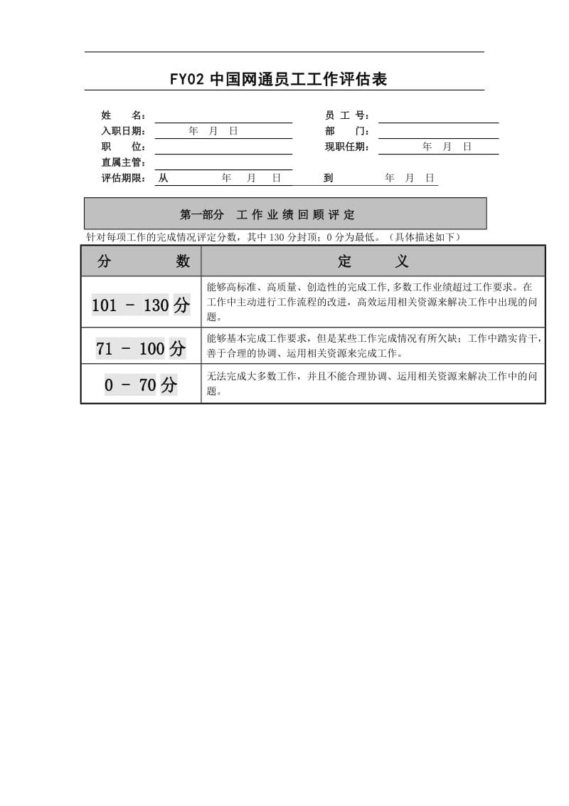 FY02中国网通员工工作评估表.doc.doc_第1页