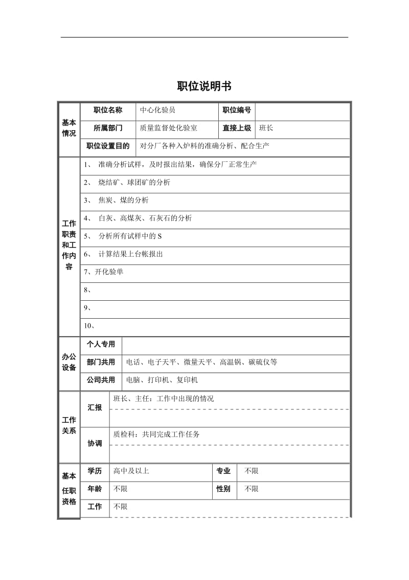 中心化验员职位说明书.doc.doc_第1页