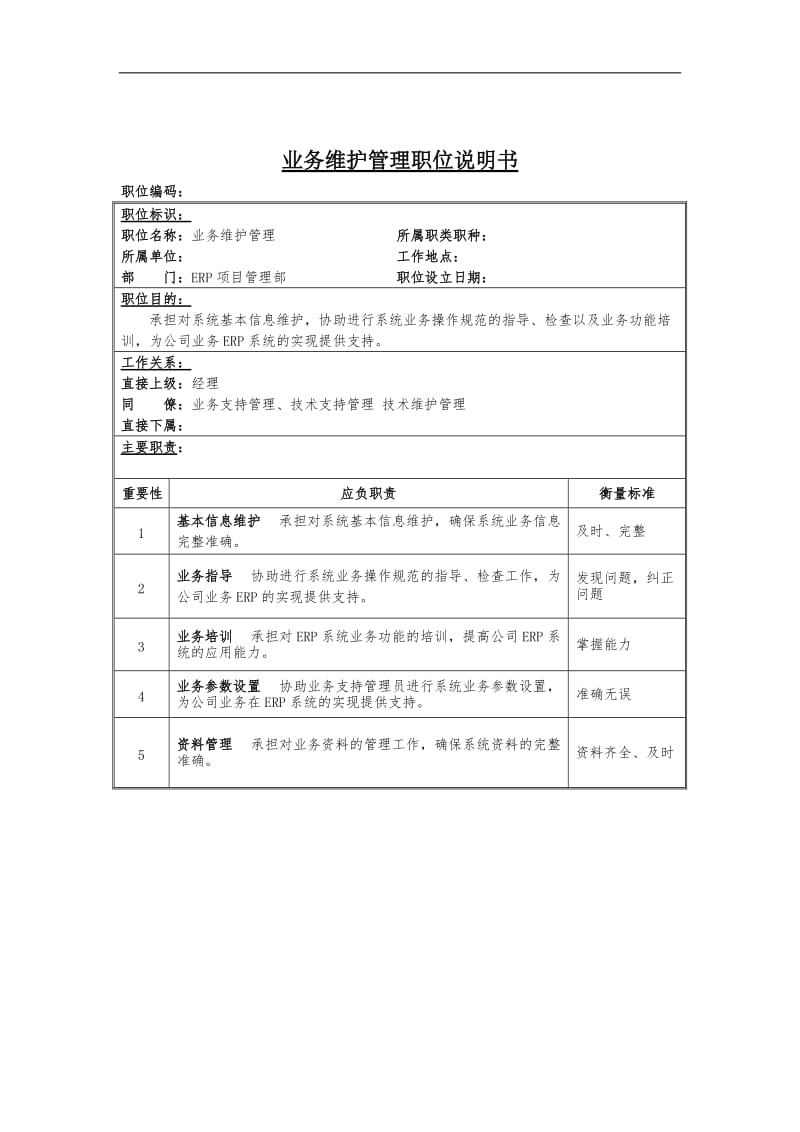 业务维护管理岗位说明书.doc_第1页