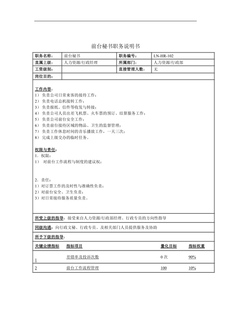 前台秘书职务说明书.doc.doc_第1页