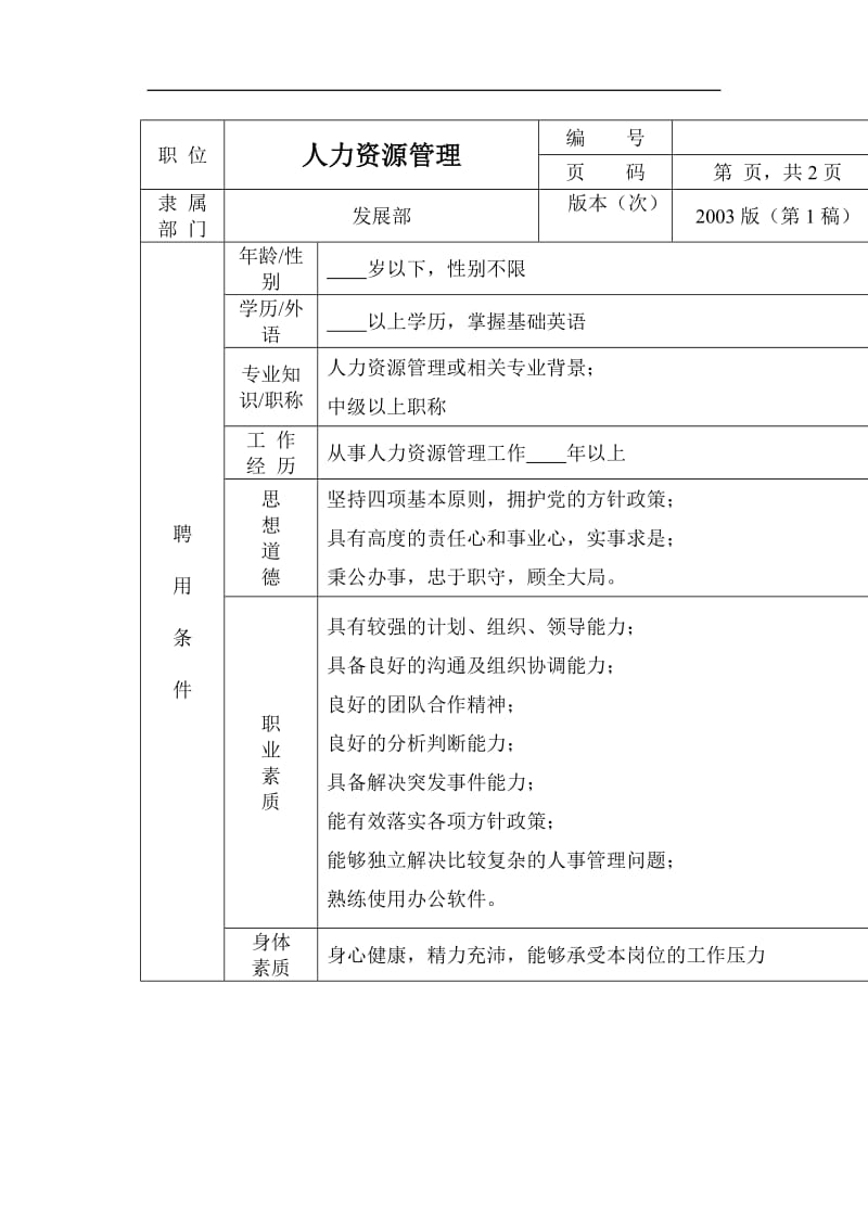 人力资源管理职位说明书.doc.doc_第2页