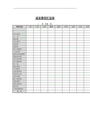 xx物流有限公司财务部报表管理系统——成本费用汇总表.doc