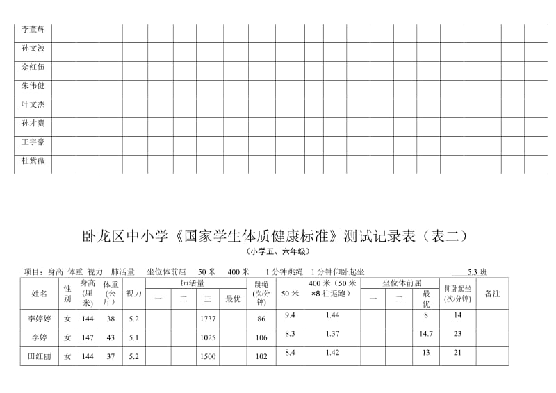 2017《国家学生体质健康标准》测试记录表名师制作优质教学资料.doc_第2页