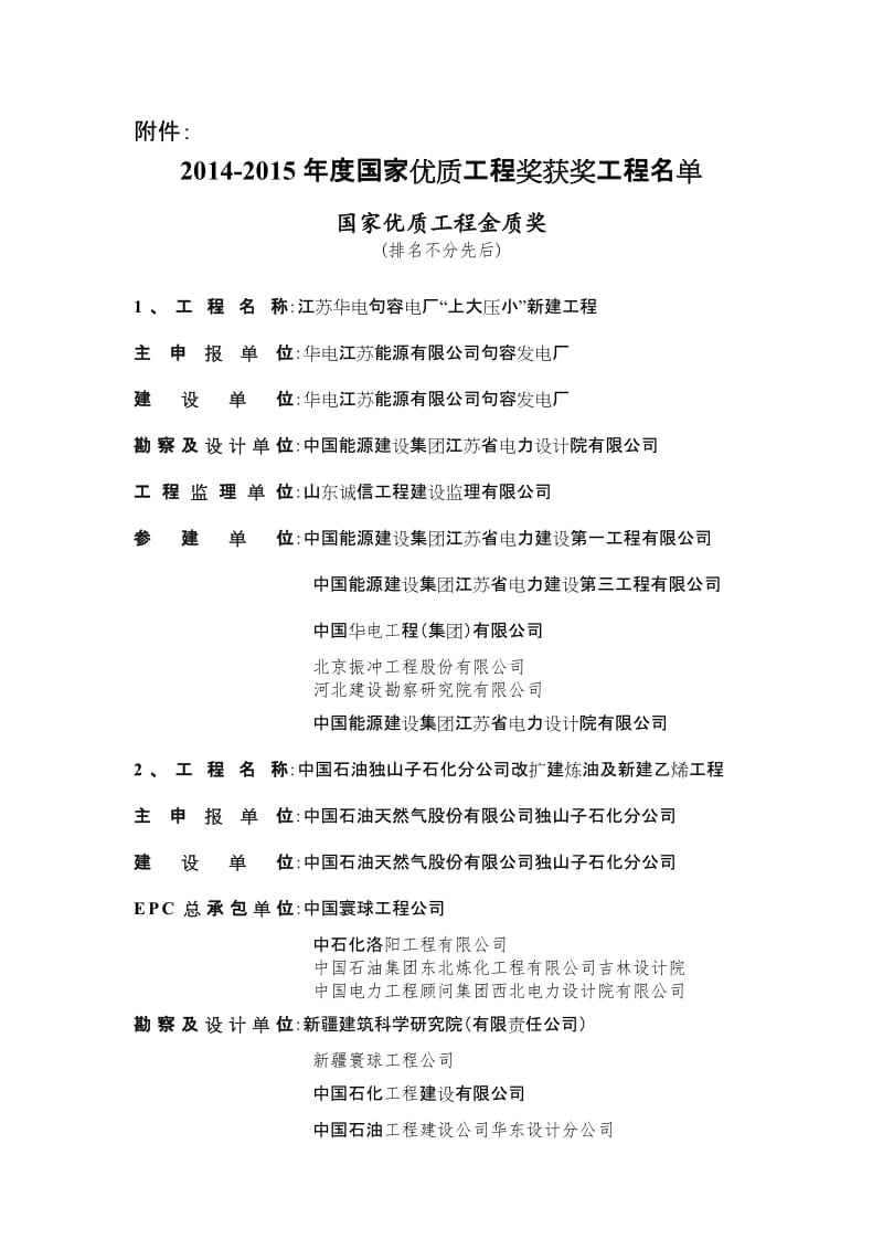 2014-度国家优质工程奖获奖工程名单名师制作优质教学资料.doc_第1页