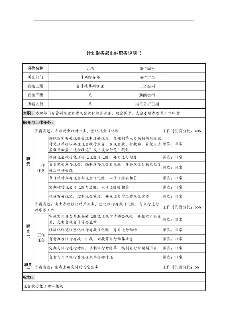 信托投资公司计划财务部出纳职务职责.doc_第1页