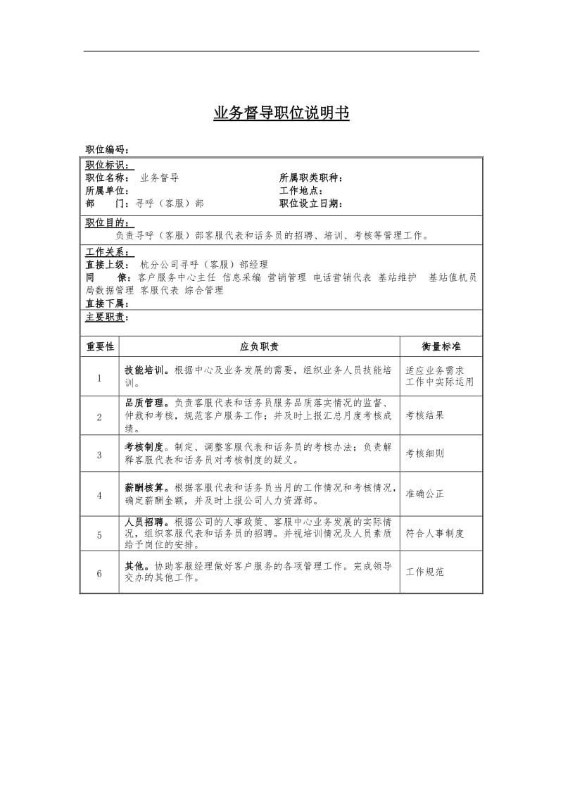 业务督导岗位说明书.doc_第1页