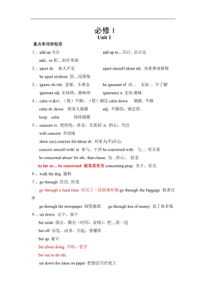 高一英语-人教版-必修一-全册重点单词短语及句型的归纳.doc