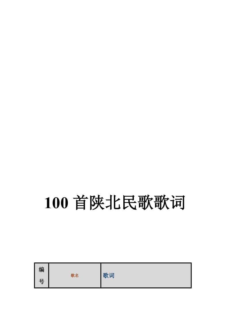 100首陕北民歌歌词名师制作优质教学资料.doc_第1页