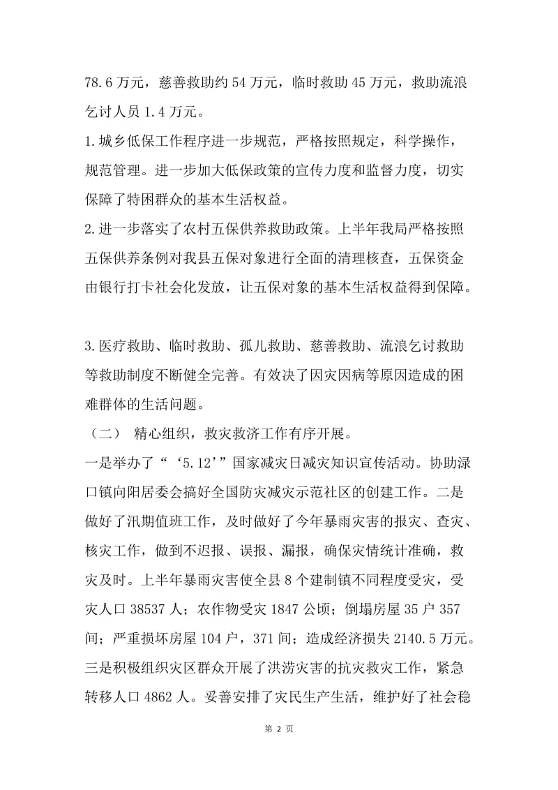 【工作总结】20XX上半年民政局民政工作总结和下半年工作打算.docx_第2页