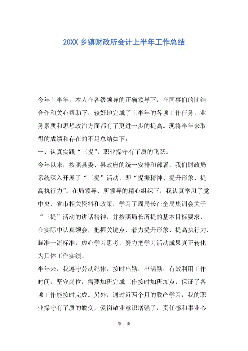 【工作总结】20XX乡镇财政所会计上半年工作总结.docx