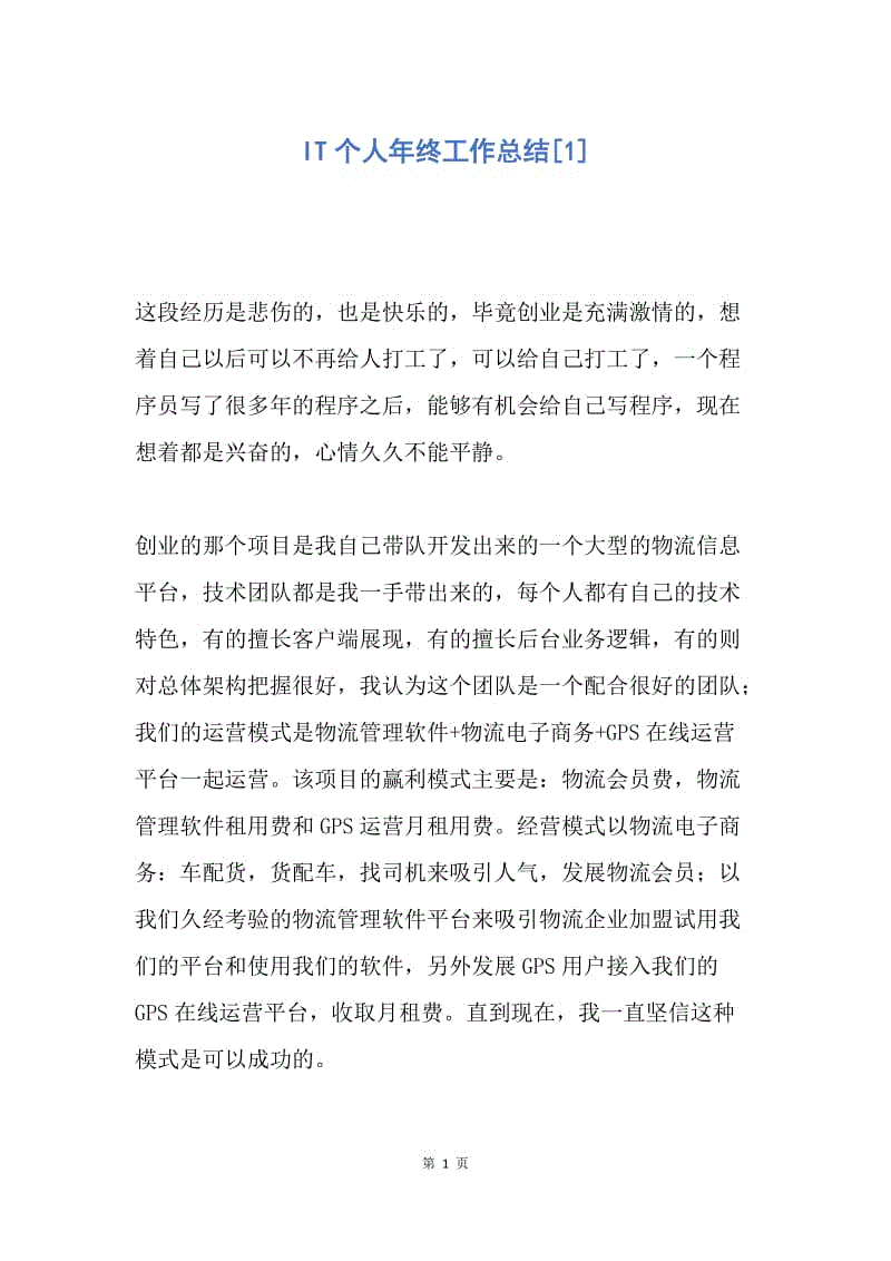 【工作总结】IT个人年终工作总结[1].docx