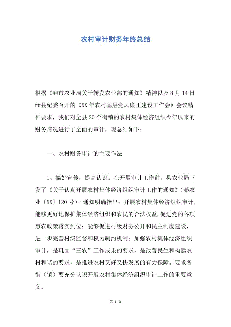 【工作总结】农村审计财务年终总结.docx