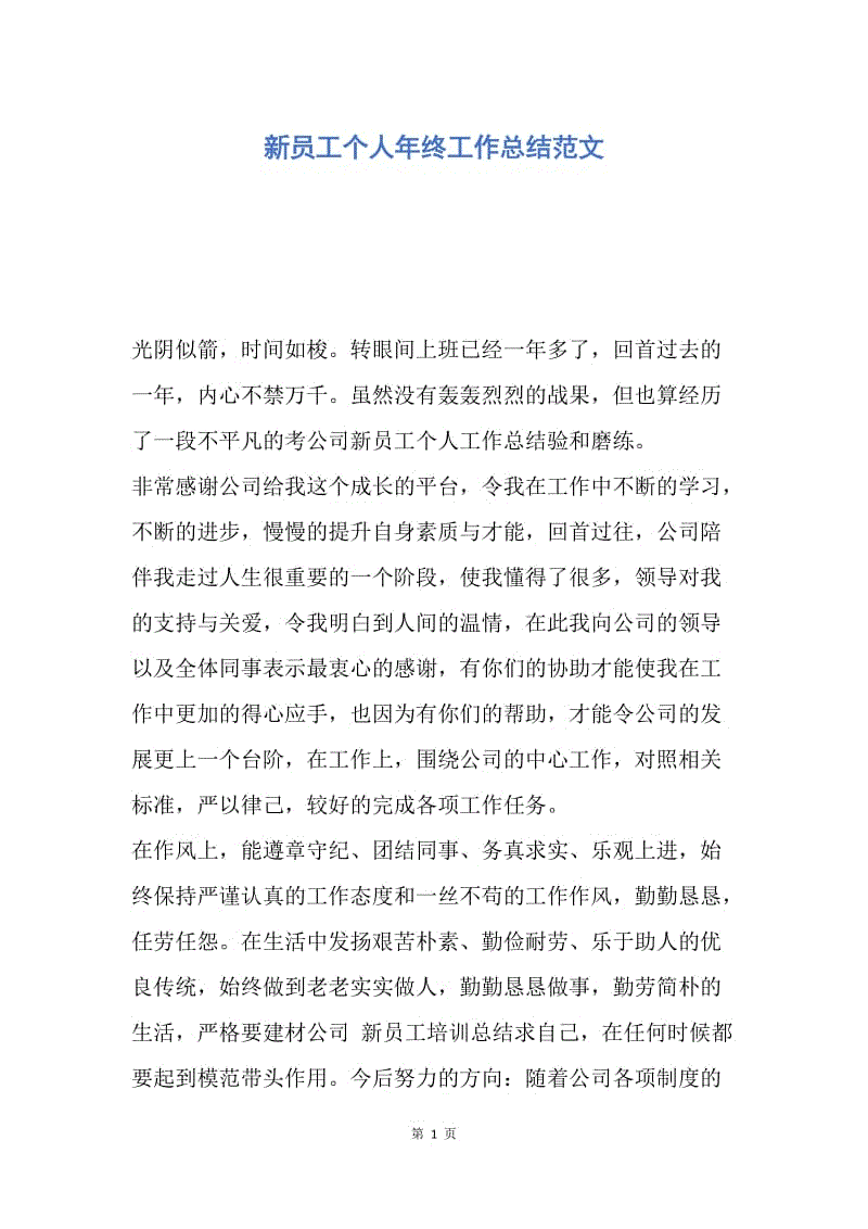 【工作总结】新员工个人年终工作总结范文.docx