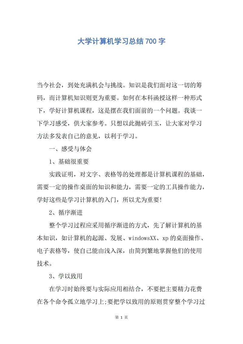 【工作总结】大学计算机学习总结700字.docx