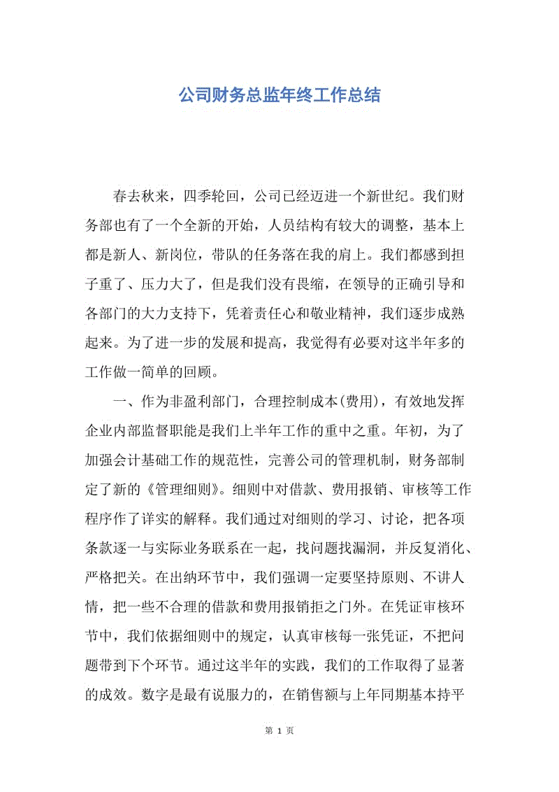 【工作总结】公司财务总监年终工作总结.docx