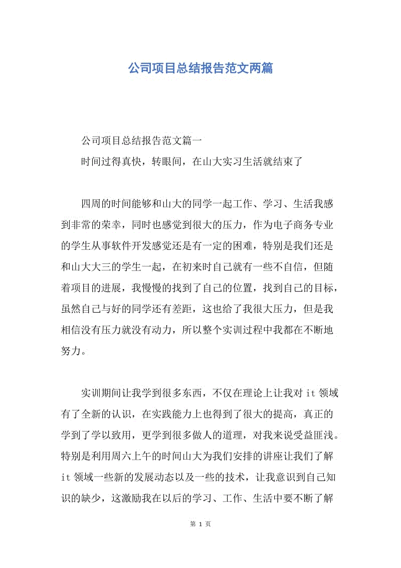 【工作总结】公司项目总结报告范文两篇.docx