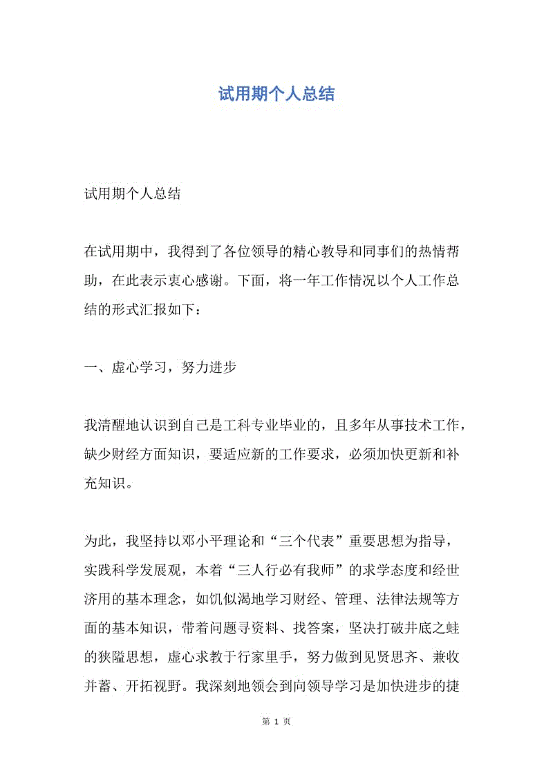 【工作总结】试用期个人总结.docx