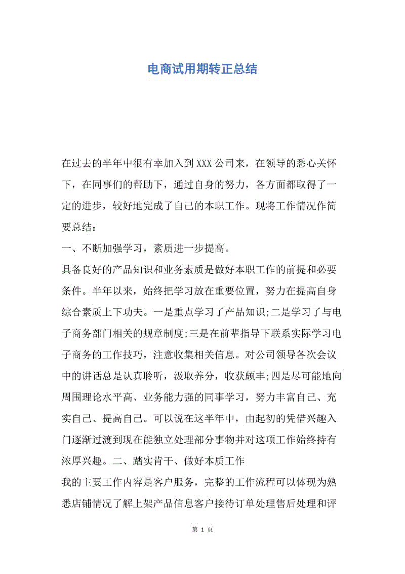 【工作总结】电商试用期转正总结.docx