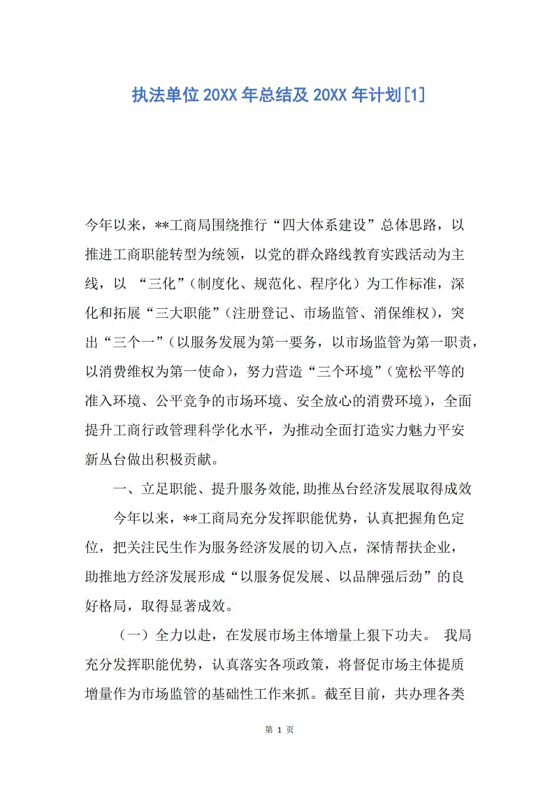 【工作计划】执法单位20XX年总结及20XX年计划.docx