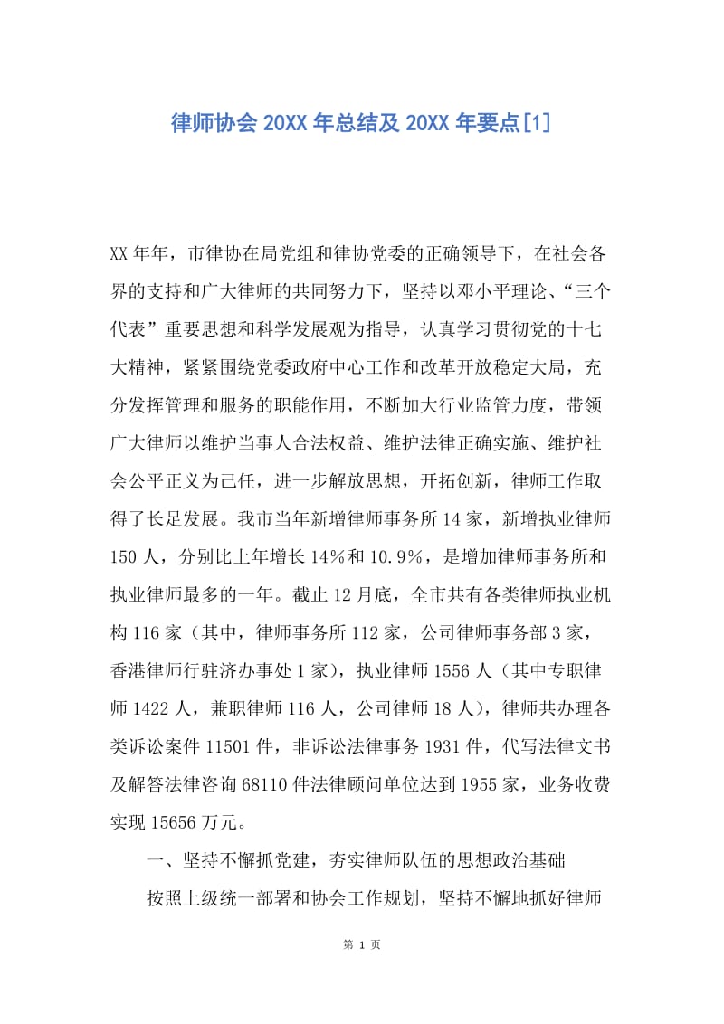 【工作计划】律师协会20XX年总结及20XX年要点.docx_第1页